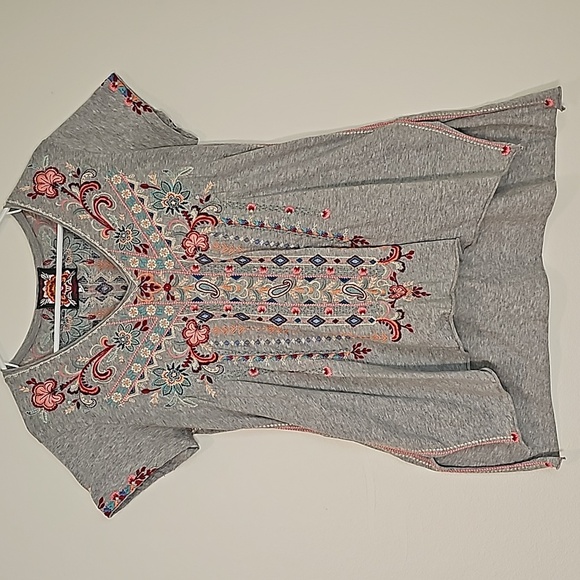 Johnny Was Tua Knit Drape Top Shirt Blouse Short Sleeve V-neck Pullover Floral S - Picture 8 of 16